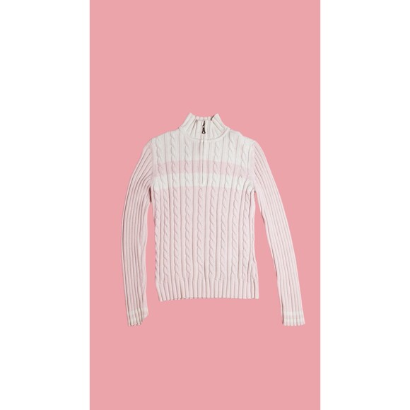 2003 TOMMY HILFIGER JEANS Striped Cable Knit Mock Turttleneck Sweater W/Zipper - Picture 1 of 10